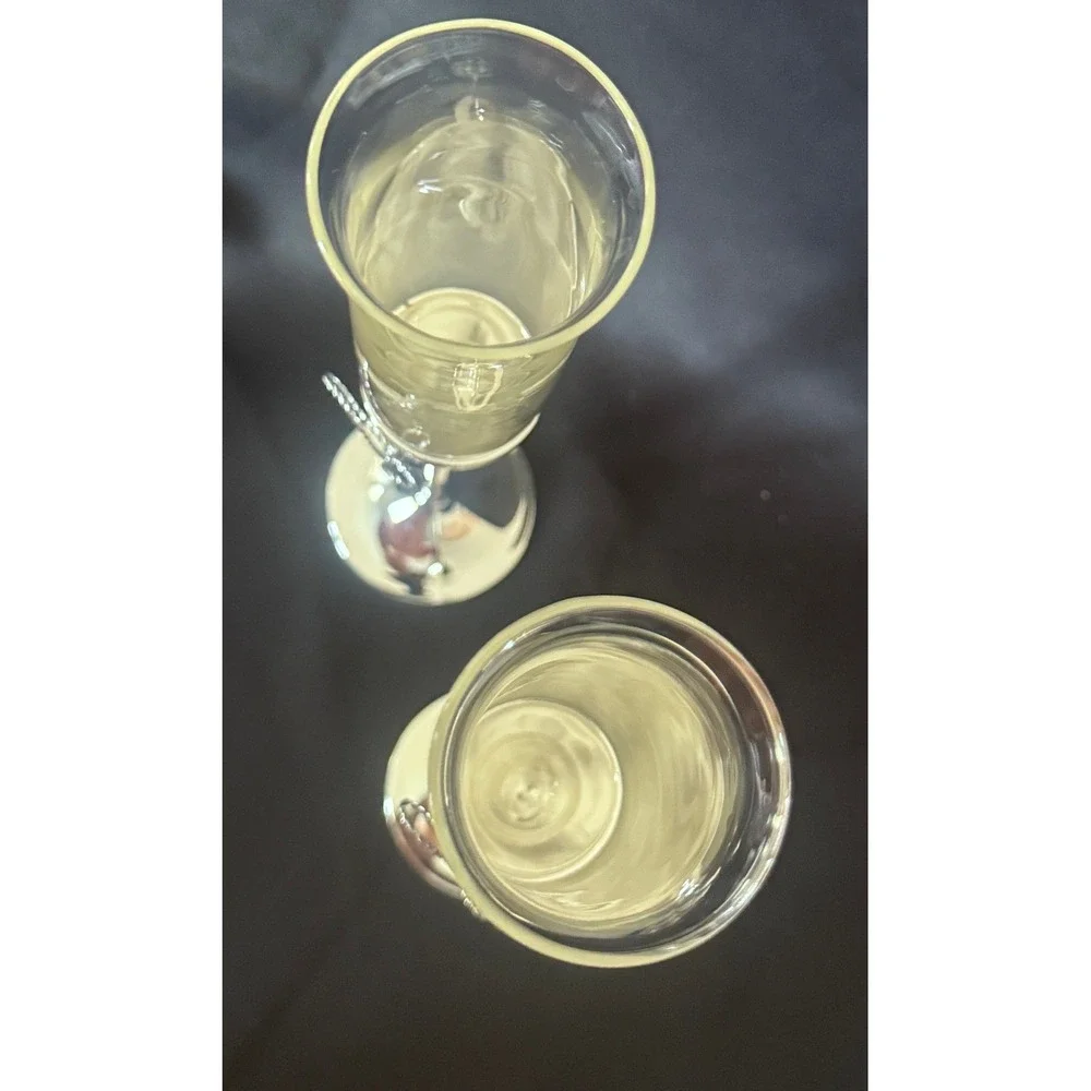 Vera Wang Wedgwood Love Knots Champagne Flutes Silver Plated Toasting Glasses 2